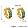 Detail of 18k gold plated hoop earrings with green zircon gradient and size specs - Green Zirconia (F931-6) / Large