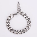 Detailed view of silver stainless steel chain bracelet with lobster clasp and extension - Steel Color Bracelet (11mm)