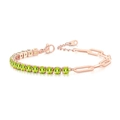Rose gold paperclip link bracelet with green round-cut cubic zirconia and lobster clasp - 4mm Rose Gold Olive Green Stone