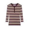Women's slim fit striped knit top with Henley neck and multi-color horizontal stripes - S / Dark Red Striped