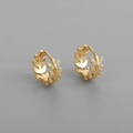 Close-up of S925 silver gold leaf earrings with white zircon inlay details - S-E1459-Gold Leaf / Gold