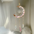 Macro detail of crescent moon suncatcher with purple stones and crystal prisms - Amethyst Transparent Gradient Style (H2)