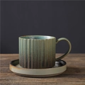 Retro Japanese ceramic coffee cup and saucer set with vertical textures in teal green - Elegant Coffee Cup And Saucer - Peacock Green 250ml / Universal