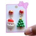 Cute Christmas themed clip-on earrings for girls featuring Santa Claus and Christmas tree - 1# Asymmetric Santa & Xmas Tree / Clip-on Earrings Pair