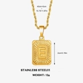 Collier en acier inoxydable doré avec un pendentif rectangulaire gravé de la lettre E - Lettre E