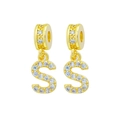 Golden letter S pendant with clear zircon crystals for DIY jewelry bracelets - Letter-S