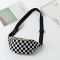 Adjustable black and white checkerboard knit fanny pack with gold metal zipper - 27.5*8*15cm / Black