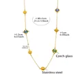 Long collier doré en acier inoxydable avec perles de verre tchèque et pendentifs carrés - Style Pierre en Verre Multicolore (TXP279)