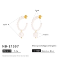 Detailed size specifications of 18k gold plated pearl C-shape earrings with measurements - C-Shape Pearl String with Large Pearl Drop Style (NB-E1597) / 18K Gold Plated