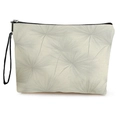 Pochette trucchi in tela crema con motivo a foglie grigie e manico con cerniera - Tarassaco