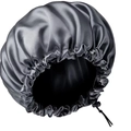 Dark grey double-layer satin bonnet with adjustable elastic drawstring and silk finish - 32cm / Gray