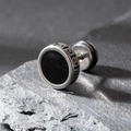 Men's steel stud earring with black circle and Greek key pattern, 0.98cm diameter size - Greek Fret Border Black Center (S259)