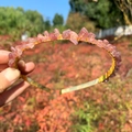 Handmade golden crown headband with irregular pink natural crystal stones in nature - Double Row / Strawberry Quartz-Double Row