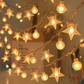Solar powered star and ball LED string lights in warm yellow for outdoor camping decor - Stars + Crystal Ball (warm Colors) / Battery Steady (1.5m 10LED)