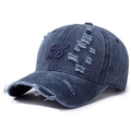 Gorra de béisbol vintage azul marino lavado con agujeros y bordado OK morado - Ajustable / Azul Marino (Bordado OK)