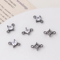 Square dark metal jewelry connectors with clear cubic zirconia for DIY accessory crafts - Gun Black White