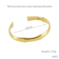 Vue détaillée du bracelet en acier inoxydable doré 18K avec design bambou de 8mm - Style de Joint en Bambou (662)