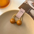 Caramel colored elastic hair tie with double bead design and coffee label accessory - Khaki