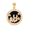 Golden round pendant with black inlay and sparkling cubic zirconia star design - Symbol-Black Agate