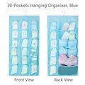 Blue 30-pocket double-sided oxford fabric hanging organizer for socks and underwear - Thickened Oxford Style 30 Grids (Double Sided) / Blue