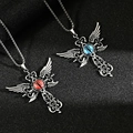Silver cross wings necklace set featuring blue and red devil eye heart pendants - Pendant Only / Blue Eye Pendant