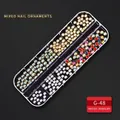 12-grid nail art kit with assorted mixed colored pearls and golden rim edges - G-48 Style (Colored Metal Frame Pearl Jewelry)