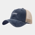 Detail of Mommy embroidery on vintage washed denim and breathable mesh baseball cap - Adjustable / Navy Blue