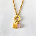 Gold-plated stainless steel DIY necklace with initial S tag and pink crystal pendant - S
