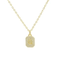 Detailed macro view of gold-plated square pendant with letter Q and micro-pave zircons - Necklace Q