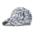 Détail de la casquette de baseball avec imprimé billets de dollar et visière courbée - Réglable / Dollar Blanc & Bleu