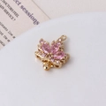 Detailed close-up of golden maple leaf jewelry clasp with pink cubic zirconia stones - 01#17*20mm--Pink Maple Leaf Single Row Clasp