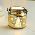 Golden Christmas glass candle holder with tree pattern and handle, 6.7cm height - Gold Glass Jar with Handle (No Candle)