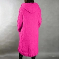 Macro detail of chunky knit texture and back hood on vibrant pink long cardigan - 3XL / Tops / Rose Red