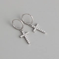 Elegant S925 sterling silver hoop earrings featuring white zircon cross pendants - Cross-Silver