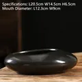 Black glazed oval ceramic hydroponic planter in stone shape for lotus and succulents - YZS Oval Pot No Hole-Medium Black