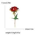 Elegant red enamel rose brooch in gold finish with precise dimensions and weight details - Red
