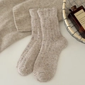 Cozy oatmeal wool blend knit crew socks with colorful flecks and ribbed texture - Oatmeal