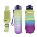 Detail of gradient sport water bottle with SBR protective sleeve and adjustable strap - Yellow and Purple