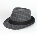 Detail shot of the textured grey plaid wool fabric on a vintage British style fedora hat - Adjustable / Dark Grey Plaid