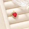 Exquisite gold-plated heart pendant with red crystal and sparkling pavé diamonds - Red Pendant
