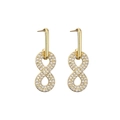 Dettaglio di orecchini a croce infinity placcati in oro 18k con micro diamanti lucidi - Infinito in Zircone Chiaro / Oro