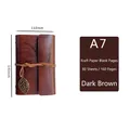 A7 dark brown leather vintage leaf journal with leaf metal pendant and blank kraft paper - Dark Brown