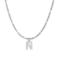 Minimalist silver steel necklace featuring a crystal-paved letter N pendant for women - Letter N / Steel