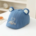 Detailed embroidery of Hello Bear on navy blue cotton baby hat with 3D ears - 48-50cm(1-3 Years) / Blue