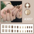 Short brown checkerboard press-on nails with caramel gradient design, 24pcs set - A3057 (Glue Style)
