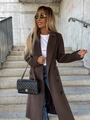 Detail of a brown double-breasted wool coat featuring a notch lapel and premium fabric texture - S / Brown
