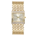 Reloj de cuarzo dorado rectangular de lujo con bisel de diamantes y brazalete en V - Dorado