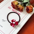 Elegante goma elástica para el pelo con flor de acetato rojo y detalle de perla - Rojo