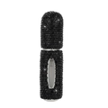 Detailed view of black rhinestone refillable perfume bottle with clear liquid level window - 5ml / Black
