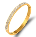 Brushed golden 18K stainless steel bracelet with three rows of sparkling zircon stones - Row Zircon / Gold